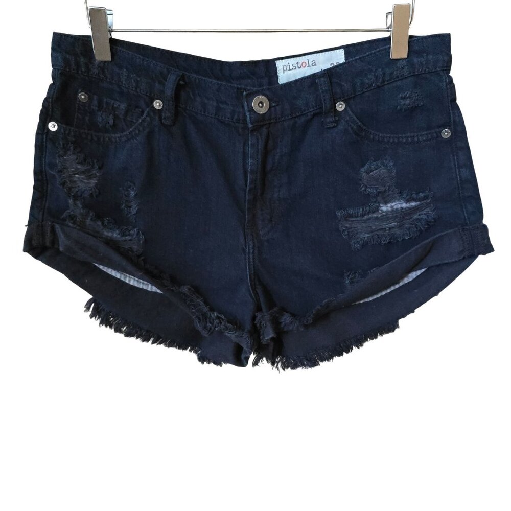 Pistola Black High Rise Cutoff Denim Shorts 28 Raw Hem Distressed